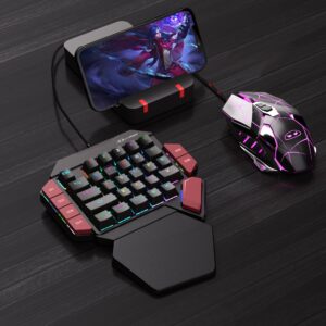 MageGee One Handed Professional Gaming Keyboard, RGB Backlit 35 Keys Mini Wired Mechanical Keyboard with Blue Switch for PC Gamer, Support 6 Macro Keys - Black/Red