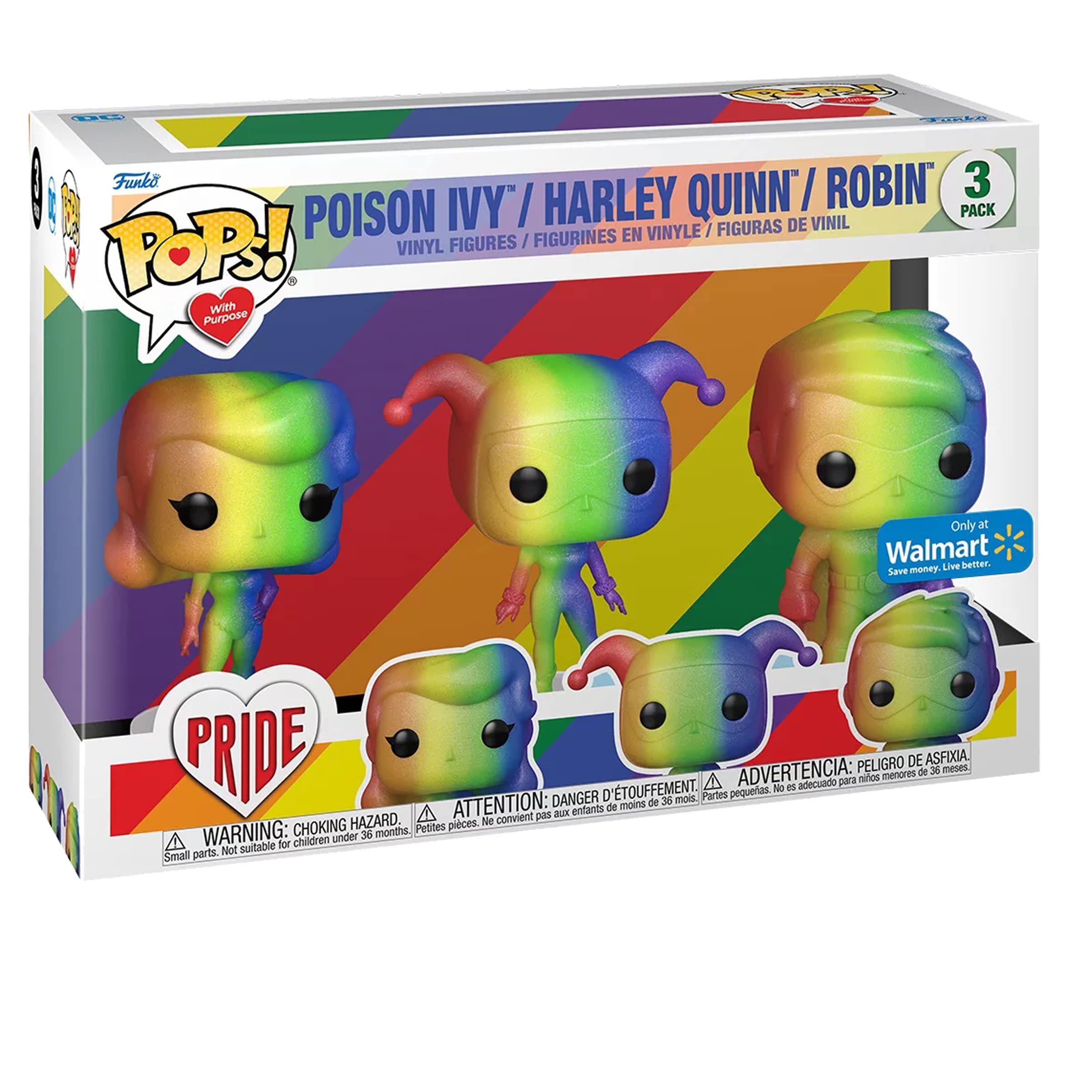 Funko DC Heroes Poison Ivy, Harley Quinn and Robin Rainbow 3-Pack Pride Pop! Vinyl Collectible Toy Figure Set - Limited Edition Exclusive