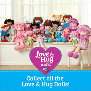 LOVE & HUG 17" Huggable Soft Doll | Stuffed Plush Doll with Blue Dress and Soft Yarn Hair | Baby Doll Toy for Kids and Toddlers to Love and Hug