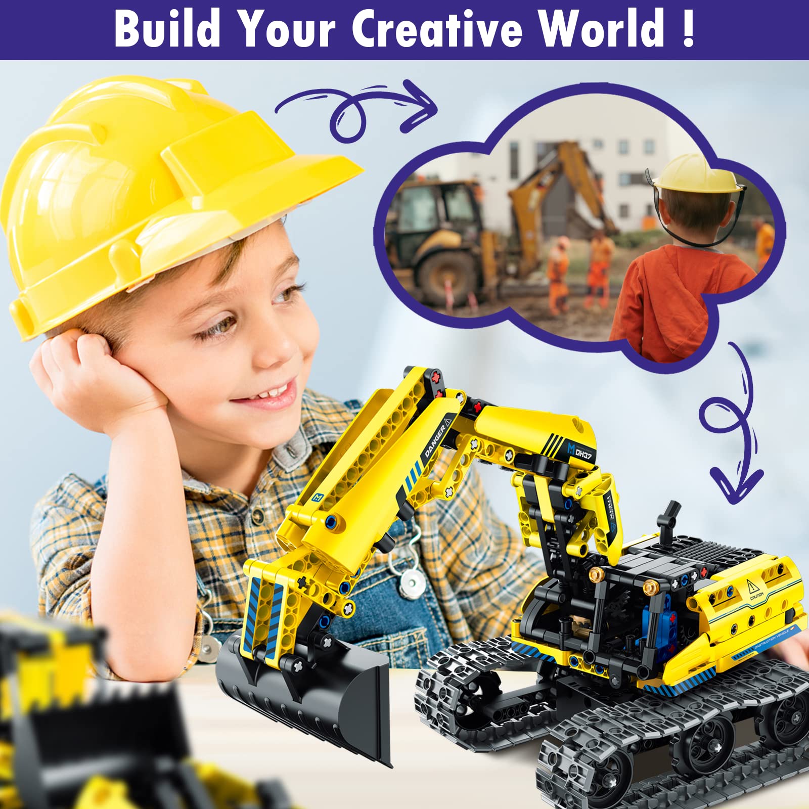 LECPOP 5 in 1 Building Toys STEM Robotics Kit, 430 PCS Blocks RC Robot Erector Sets, APP & Remote Control Excavator Science Kits for Kids Age 6 7 8 9 10 11 12-14, DIY Educational Gift for Boys & Girls