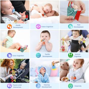 Baby Hanging Toy, Wrist Rattles, Rattle Socks, Handheld Wearable Washable Adjustable Rattle Toy, Newborn Present Baby Shower Birthday Gift Set for 0 1 2 3 Years Old Babies (12PCS-J)