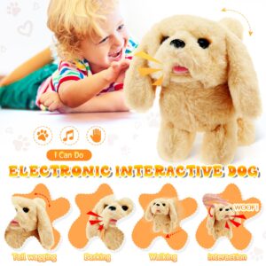 3 Pcs Plush Dog Toys for Kids, Electronic Interactive Pet Dog, Real Dog, Stuffed Toy Dogs That Walk and Bark Tail Wagging, Realistic Puppy Electric Walking Animals Electronic Pets for Little Teen Gift