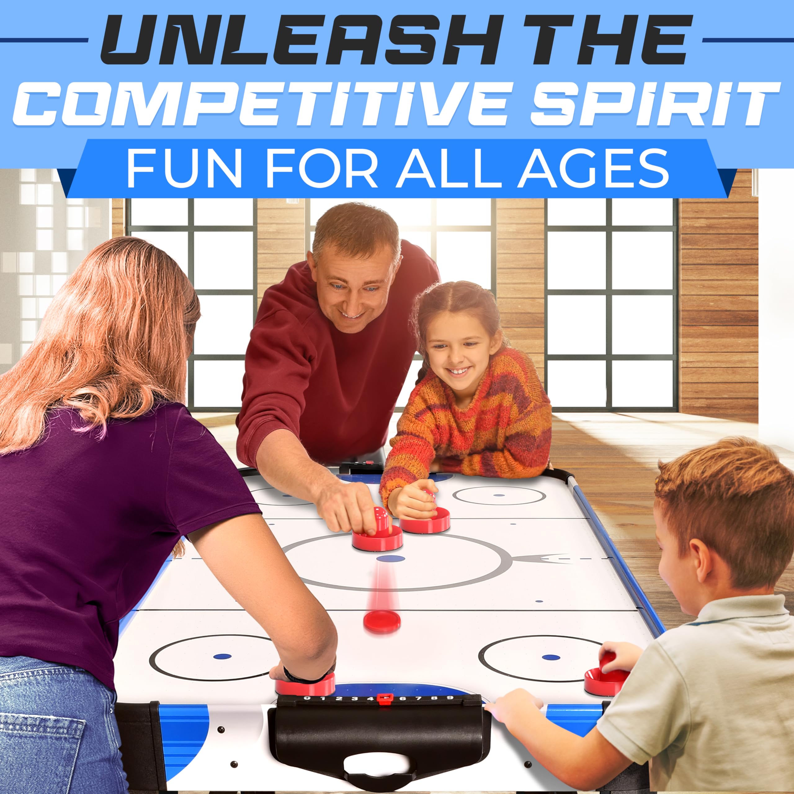 SereneLife 58" Air Hockey Game Table with Motor, Digital LED Scoreboard, Puck Dispenser & Complete Accessories