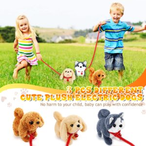 3 Pcs Plush Dog Toys for Kids, Electronic Interactive Pet Dog, Real Dog, Stuffed Toy Dogs That Walk and Bark Tail Wagging, Realistic Puppy Electric Walking Animals Electronic Pets for Little Teen Gift