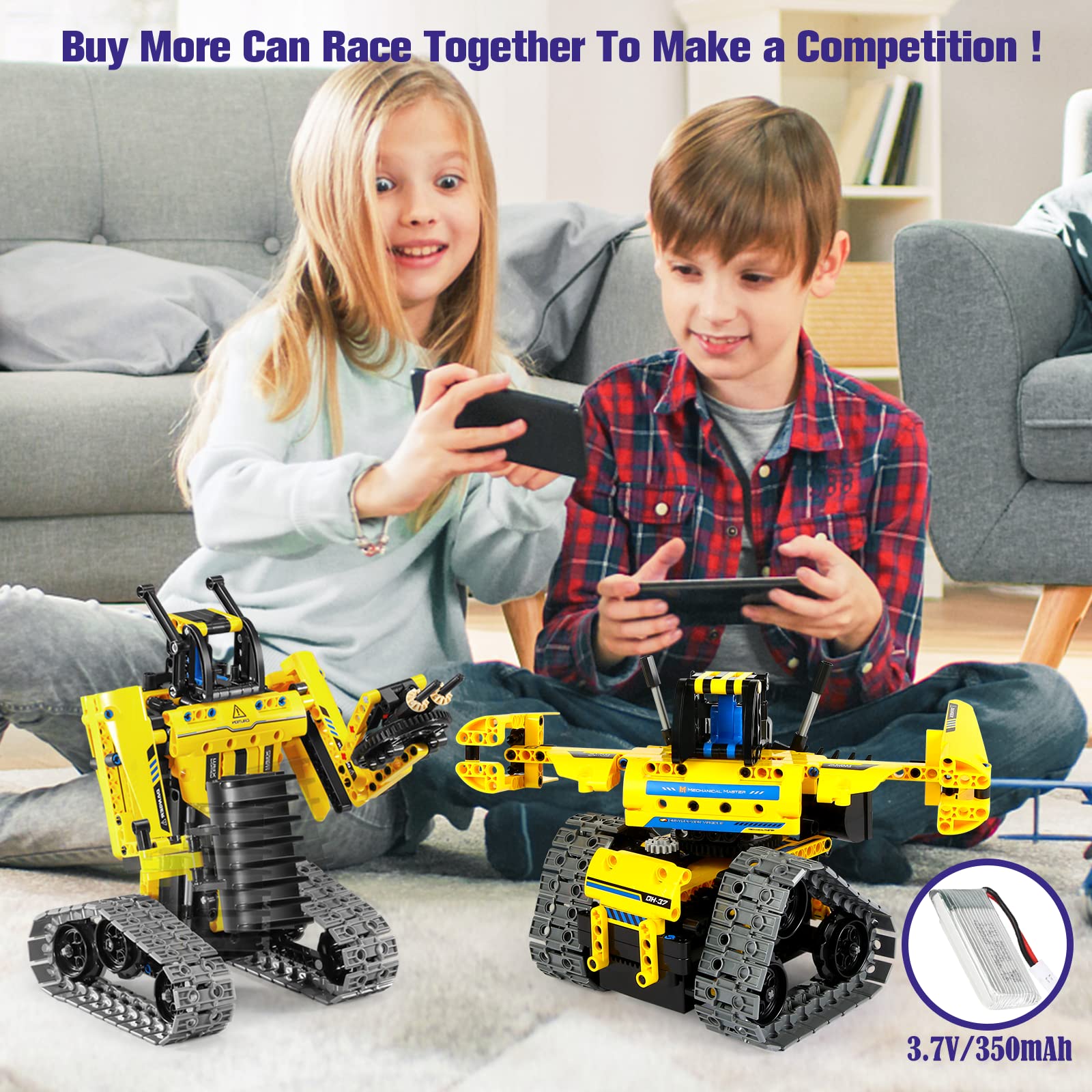 LECPOP 5 in 1 Building Toys STEM Robotics Kit, 430 PCS Blocks RC Robot Erector Sets, APP & Remote Control Excavator Science Kits for Kids Age 6 7 8 9 10 11 12-14, DIY Educational Gift for Boys & Girls