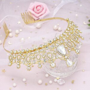 Makone Crowns for Women,Gold Princess Crown, Crystal Crown for Bridal, Wedding, Pageant, Birthday, Party