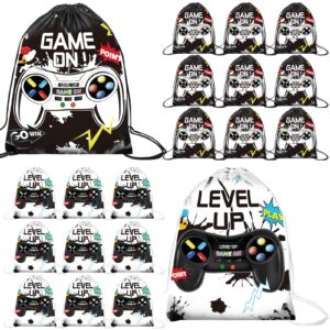 Eccliy 20 Pcs Video Game Party Drawstring Bags 12 x 10 Inch Gaming Party Gift Bag Birthday Party Supplies for Boys Adult(Black, White,Vivid Style)