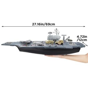 deAO Aircraft Carrier Toy Army Men with Scale Model Warplanes Warships Military Vehicles Battleship Planes Helicopter Trucks Tank Toys for Kids Boys Girls 28 Inches