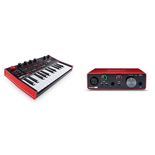 AKAI Professional MPK Mini Play MK3 MIDI Keyboard Controller with Built in Speaker and Sounds Plus Dynamic Keybed, MPC Pads and Software Suite & Focusrite Scarlett Solo 3rd Gen USB Audio Interface