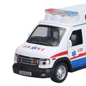 SWOQ Emergency Vehicle Model, Aluminum Ambulance Model Interesting Aluminum Pickup Function with LED Lights for More Than 3 Years