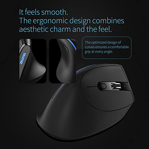 zelotes Ergonomic Vertical Wireless Optical Rechargeable USB Computer Right Handed Mouse