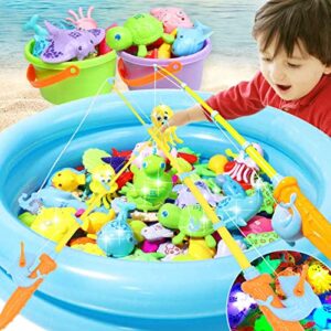 Timisea 3 Pcs Fishing Rod Pole Pool Toy, Magnetic Fishing Game for Toddler Kids, Baby Bath Toy, Educational Learning Toys, Bathtime Toys for Boys, Plastic Floating Fish Fishing Pool Toy for Kids