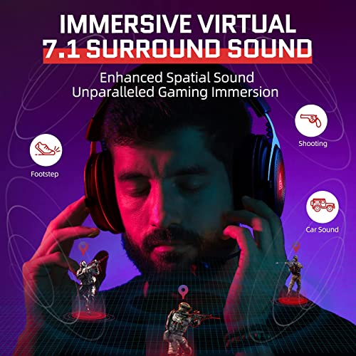 Over-Ear Gaming Headset, 7.1 Surround Sound, Wired Headphones with Mic, for Gaming Consoles, Detachable Noise Cancelling Mic, Over-Ear, Premium Memory Earpads