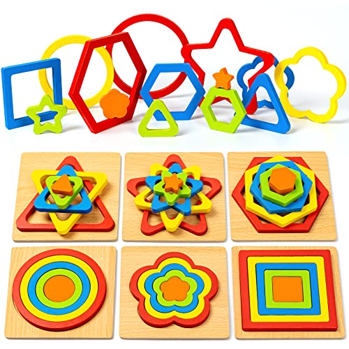 Toddler Puzzles for Kids Age 1 2 3 4 Year Old, 6 Pack Montessori Shape Sorting Puzzle Toddler for Girl boy Activities Preschool Learning Early Educational Birthday Gift Travel Autistic Wooden Toys