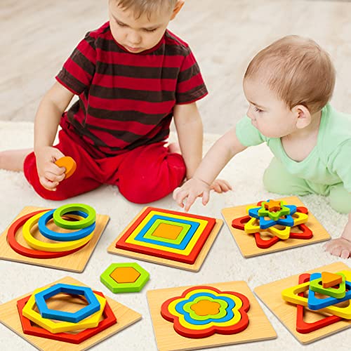 Toddler Puzzles for Kids Age 1 2 3 4 Year Old, 6 Pack Montessori Shape Sorting Puzzle Toddler for Girl boy Activities Preschool Learning Early Educational Birthday Gift Travel Autistic Wooden Toys