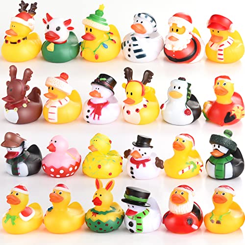 24 PCS Christmas Rubber Ducks for Kids, 2 Inch Bath Toys X-mas Decoration Gift for Boys Girls (Christmas)