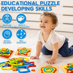 Toddler Puzzles for Kids Age 1 2 3 4 Year Old, 6 Pack Montessori Shape Sorting Puzzle Toddler for Girl boy Activities Preschool Learning Early Educational Birthday Gift Travel Autistic Wooden Toys