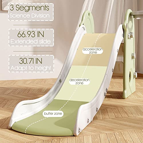 Kid Slide Toddler Slide for Kids with Basketball Hoop, Indoor and Outdoor Backyard Baby Playground, Freestanding Baby Slide Climber Playset Toys, Toddlers Age 2-7 Green