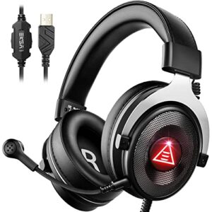 Over-Ear Gaming Headset, 7.1 Surround Sound, Wired Headphones with Mic, for Gaming Consoles, Detachable Noise Cancelling Mic, Over-Ear, Premium Memory Earpads