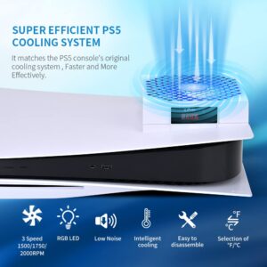 G-STORY PS5 Cooling Fan,PS5 Fan Cooler System, Speed Automactically Adjusted by Temperature(℃/℉), Low Noise, 3 1500/1750/2000RPM (140MM) with RGB LED (White)