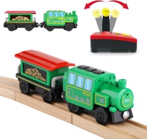 battery operated locomotive train set for wooden train tracks,powerful engine train vehicles train electric remote control cars with light&sound train toy gift for kids toddler