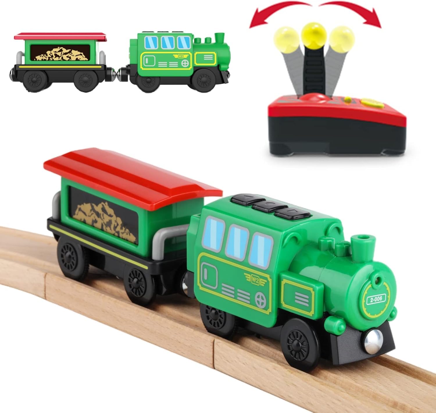 Battery Operated Locomotive Train Set for Wooden Train Tracks,Powerful Engine Train Vehicles Train Electric Remote Control Cars with Light&Sound Train Toy Gift for Kids Toddler