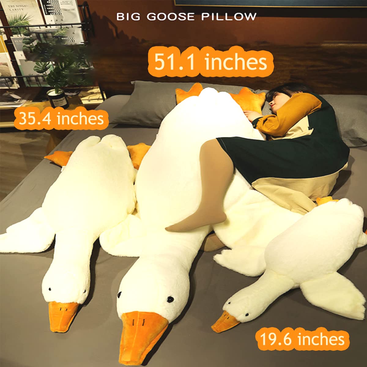 MDXMY 51.2" Goose Stuffed Animal White Swan Throw Plush Pillow Super Soft Sleeping Pillow(Down White, 51.2"