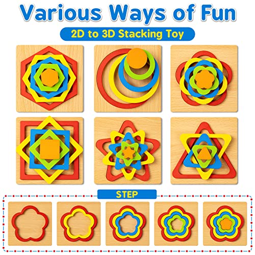 Toddler Puzzles for Kids Age 1 2 3 4 Year Old, 6 Pack Montessori Shape Sorting Puzzle Toddler for Girl boy Activities Preschool Learning Early Educational Birthday Gift Travel Autistic Wooden Toys