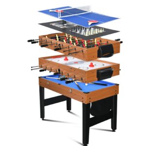 raychee 4ft 7-in-1 multi game table set for home, game room, friends & family w/hockey, pool, foosball, ping pong, shuffleboard, chess and backgammon, combo game table for adults & kids