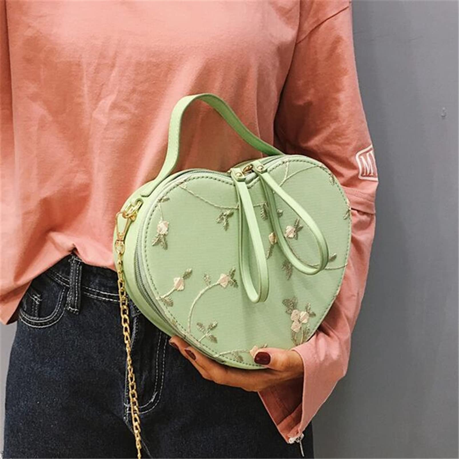 JUNYY Women Girls Vintage Floral Heart-shaped Crossbody Purse Casual Travel Shoulder Messenger Handbags(Green)