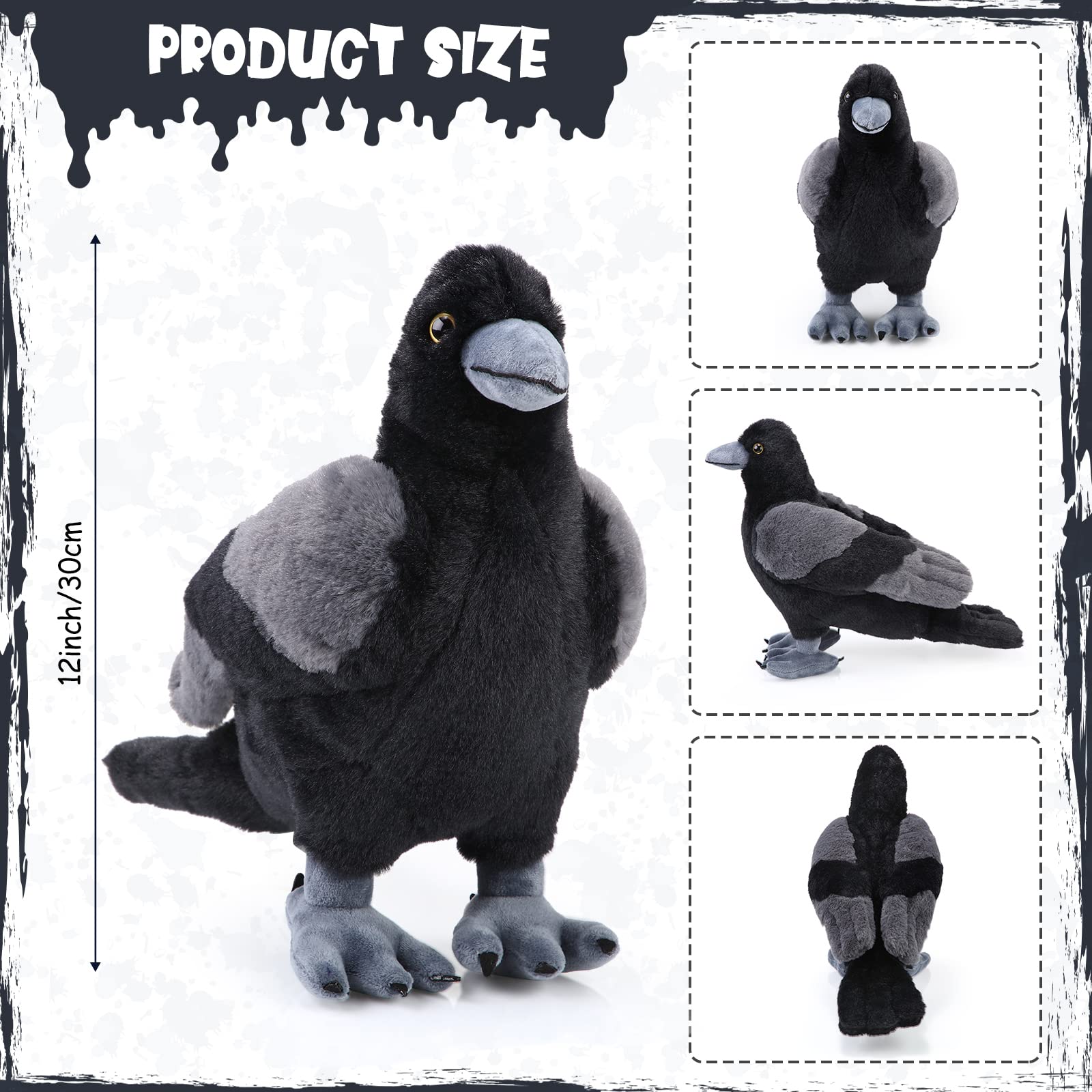 Aoriher 12 Inch Crow Plush Stuffed Animal Soft Black Fluffy Plush Toy Realistic Bird Stuffed Animal for Home Decoration Pet Party Favors Animal Collection Supplies