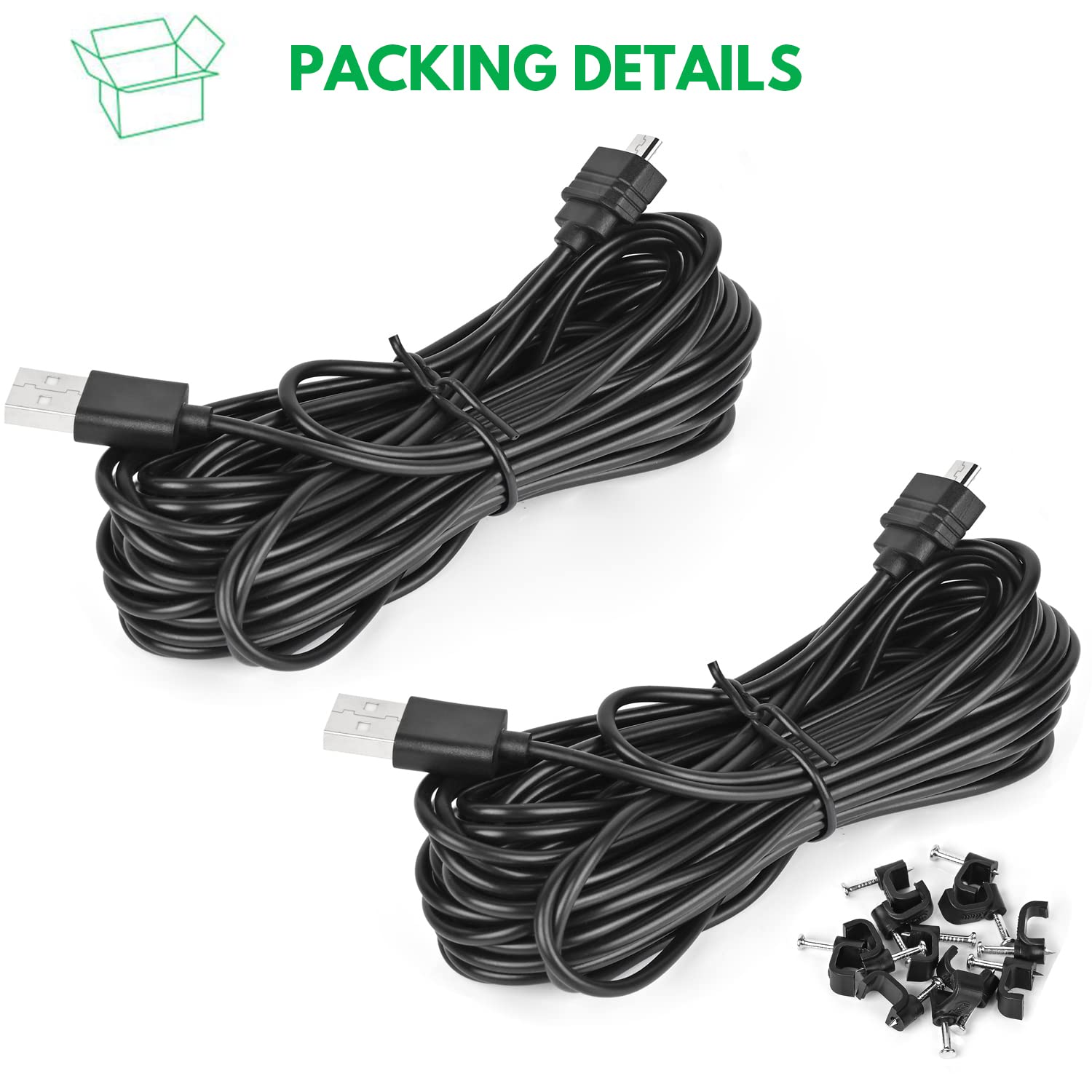 ALERTCAM 2Pack 25ft/7.5m Charger Cable for Blink Mini and Blink Mini Pan-Tilt, Extension USB Cable Continuously Power Your Camera (Plug and Camera are Not Included) - Black