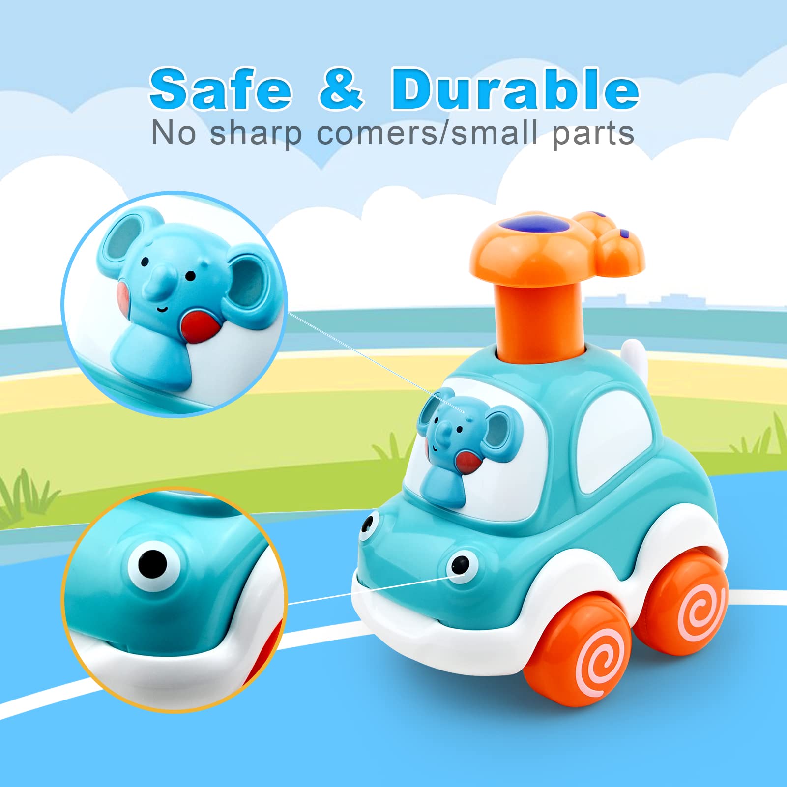 Baby Toy Cars for 1 +Year Old Boy - Toddler Toys Age 2 3 4 Year Old Boy Gifts, Animal Cartoon Press and Go Cars for Toddlers 2-4 Birthday Toys