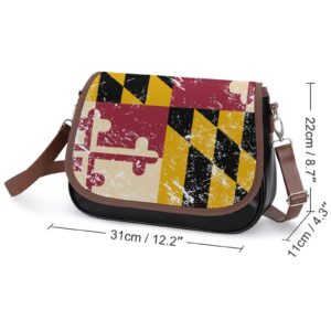 Maryland State Flag Women’s Soft Leather Crossbody Handbag Lightweight Adjustable Chain Strap Shoulder Bag