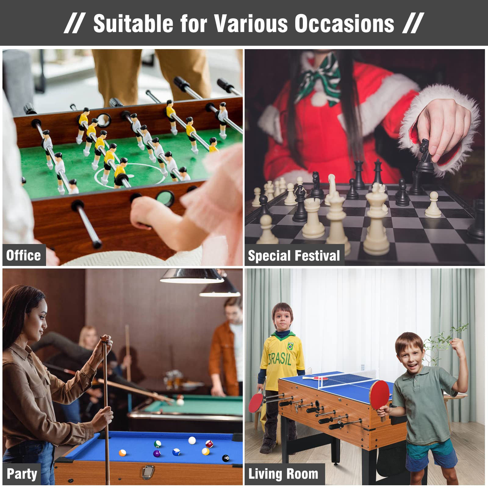 RayChee 4ft 7-in-1 Multi Game Table Set for Home, Game Room, Friends & Family w/Hockey, Pool, Foosball, Ping Pong, Shuffleboard, Chess and Backgammon, Combo Game Table for Adults & Kids