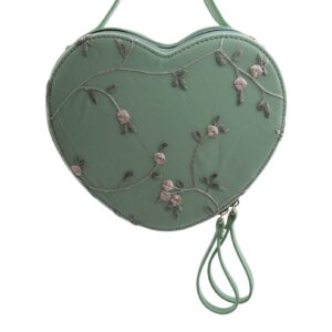 JUNYY Women Girls Vintage Floral Heart-shaped Crossbody Purse Casual Travel Shoulder Messenger Handbags(Green)