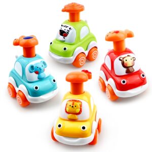 baby toy cars for 1 +year old boy - toddler toys age 2 3 4 year old boy gifts, animal cartoon press and go cars for toddlers 2-4 birthday toys