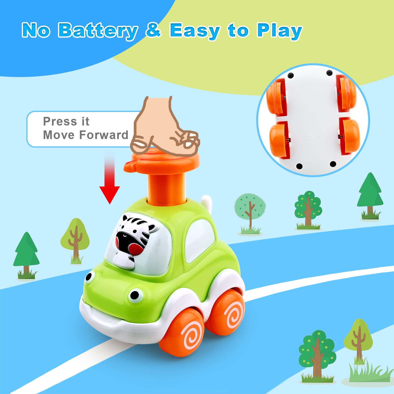 Baby Toy Cars for 1 +Year Old Boy - Toddler Toys Age 2 3 4 Year Old Boy Gifts, Animal Cartoon Press and Go Cars for Toddlers 2-4 Birthday Toys