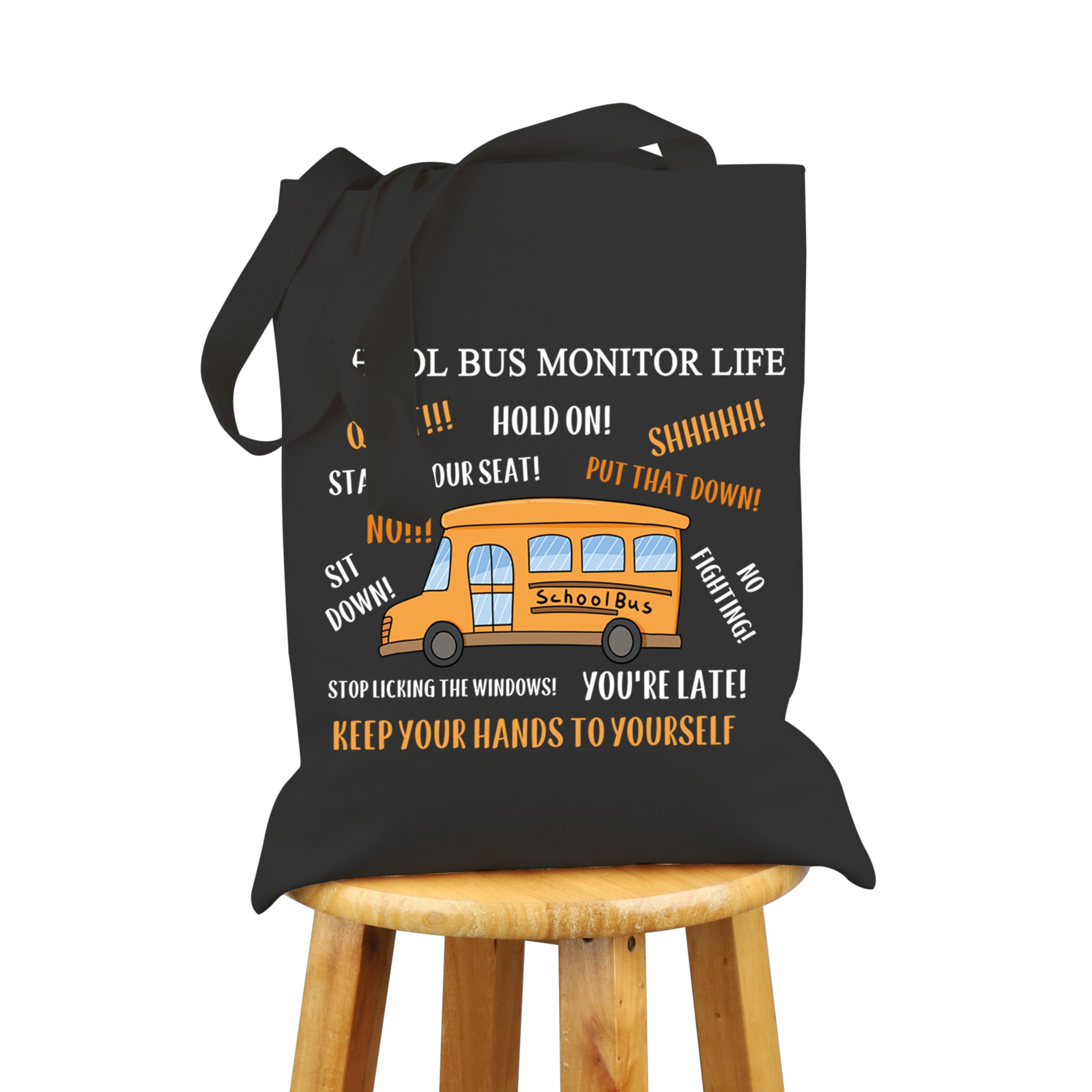 VAMSII Bus Monitor Tote Bag Bus Driver Appreciation Gifts Bus Monitor Life Shoulder Bag Grocery Bag (HANDS TO yourself Tote)