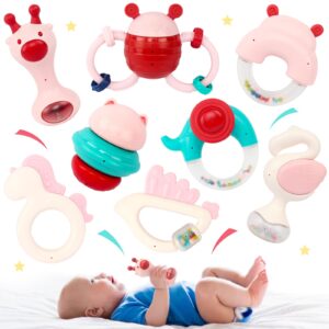 baby rattles toys 6-12 months, infant teething toysfor babies 0-6 months, 4 month old baby must haves handbells, rattles for babies 8 month old development toys, newborn gift set for boys girls baoli