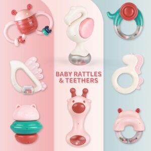 Baby Rattles Toys 6-12 Months, Infant Teething Toysfor Babies 0-6 Months, 4 Month Old Baby Must Haves Handbells, Rattles for Babies 8 Month Old Development Toys, Newborn Gift Set for Boys Girls BAOLI