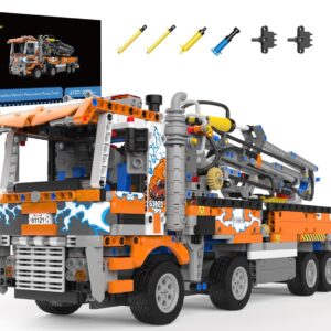 JMBricklayer Technology Pneumatic Concrete Pump Truck Building Set 61121, Heavy-Duty Tow Truck Construction Vehicle Model Toys, Crane Toy Gifts for Adults Teens Boys and Girls