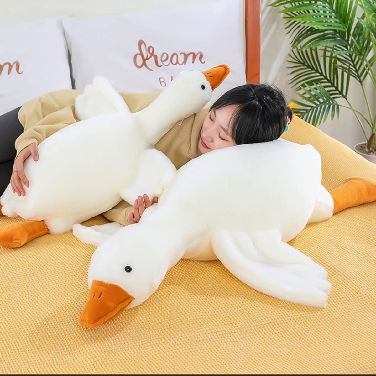 MDXMY 51.2" Goose Stuffed Animal White Swan Throw Plush Pillow Super Soft Sleeping Pillow(Down White, 51.2"