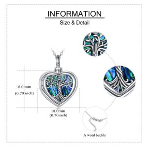 ONEFINITY Tree of Life Urn Necklaces for Ashes Sterling Silver Abalone Shell Tree of Life Locket Necklace That Holds Pictures Heart Cremation Jewelry for Ashes Memory Jewelry for Women Men