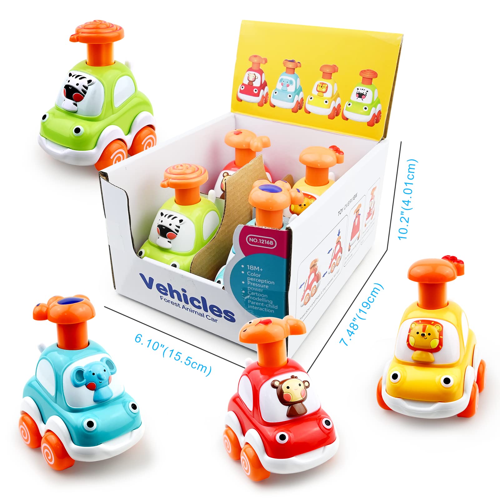 Baby Toy Cars for 1 +Year Old Boy - Toddler Toys Age 2 3 4 Year Old Boy Gifts, Animal Cartoon Press and Go Cars for Toddlers 2-4 Birthday Toys