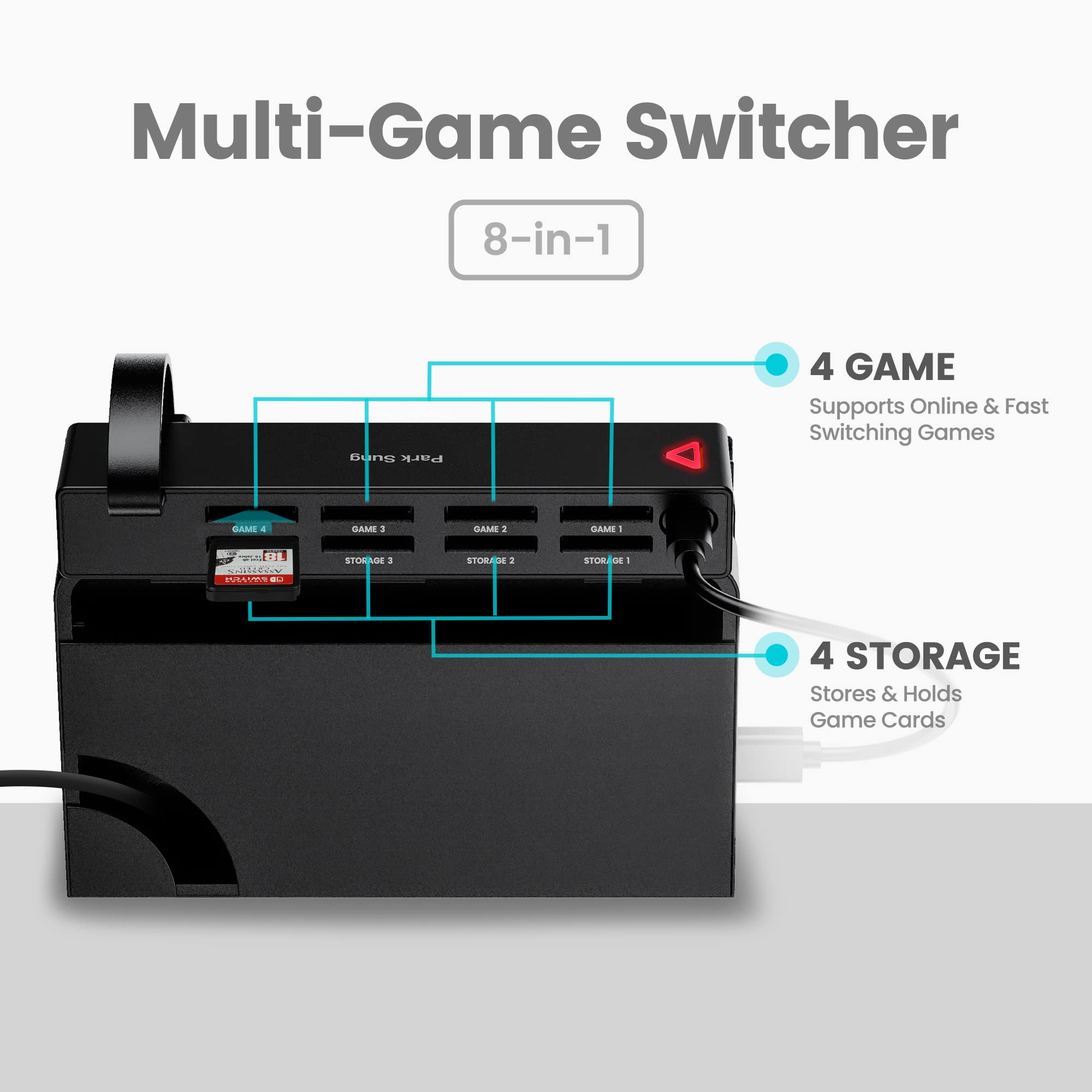 Park Sung Switch Game Switcher, Switch Game Card Reader, 8-in-1 Game Cards Holder, Quick Switching Adapters for Switch/Switch OLED (4 for Game+4 for Storage)