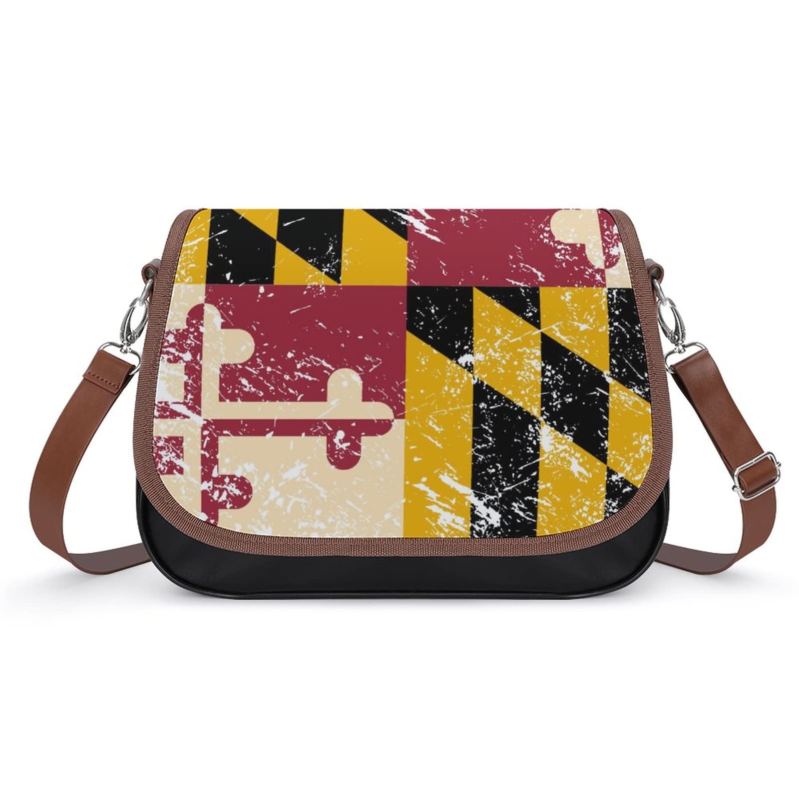 Maryland State Flag Women’s Soft Leather Crossbody Handbag Lightweight Adjustable Chain Strap Shoulder Bag