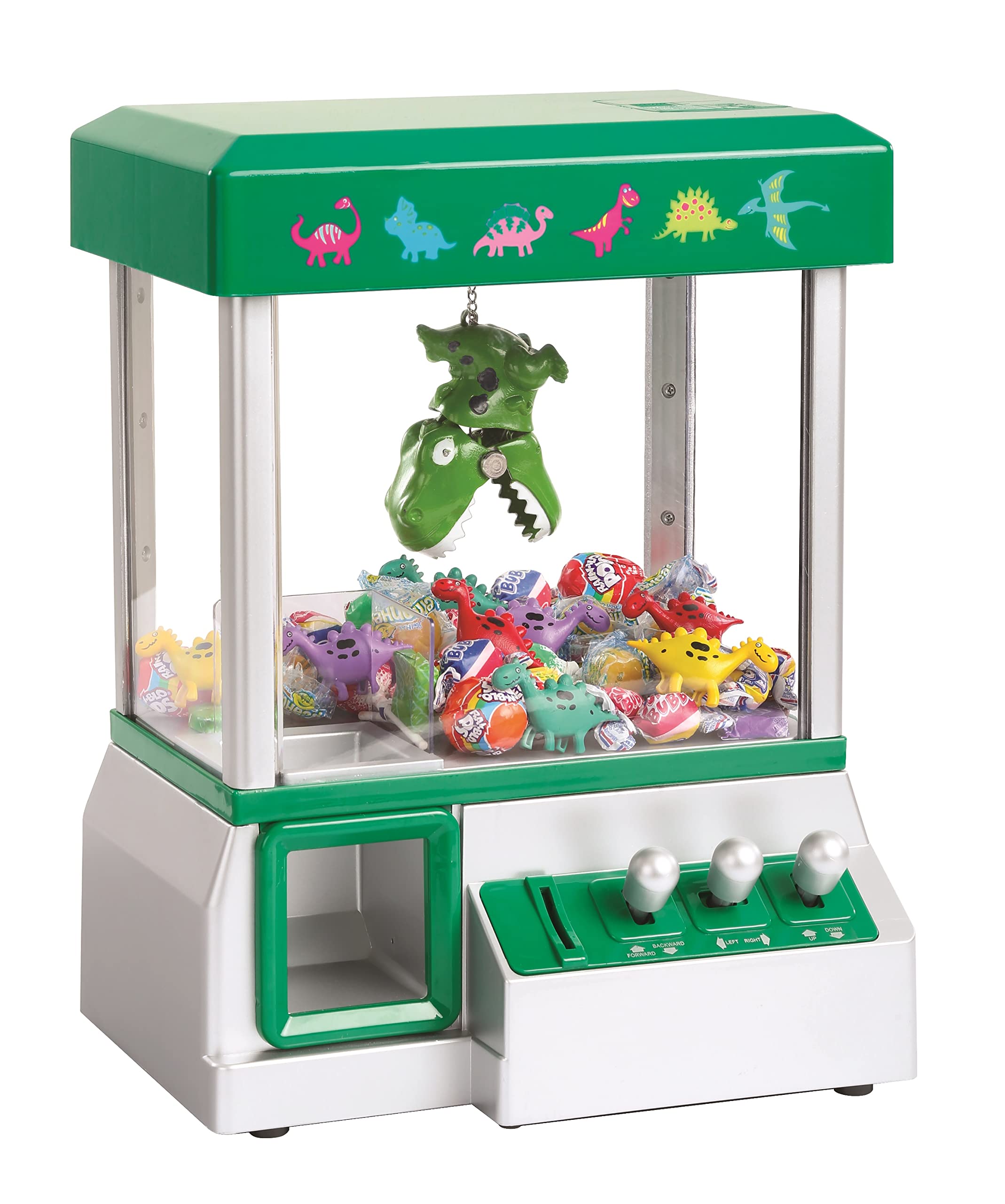 Kovot Mini Arcade Claw Grabber Machine - Candy Machine for Kids- Retro Carnival Music - Best Birthday Gift Game. Use Gumballs, Toys, or Small Prizes - includes 4 small dinosaur toys