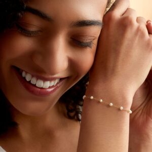 RS Pure by Ross-Simons 3-3.5mm Cultured Pearl Station Bracelet in 14kt Yellow Gold. 7 inches