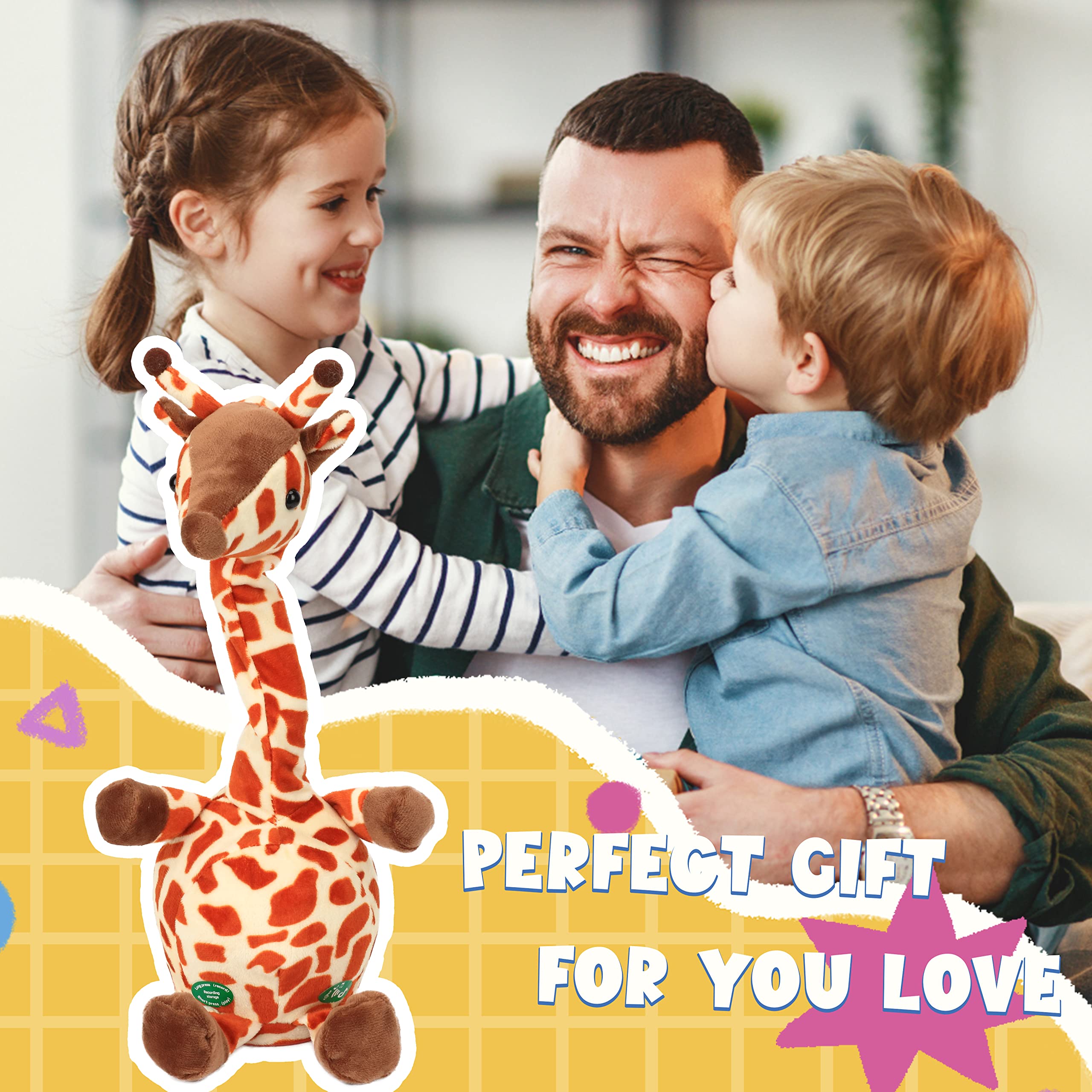 Easfan Dancing Singing Giraffe Repeat What You Say Talking Stuffed Animal Funny Interactive Electric Toy Mimicking Speaking Recording Musical Plush Gifts for Kids,14"